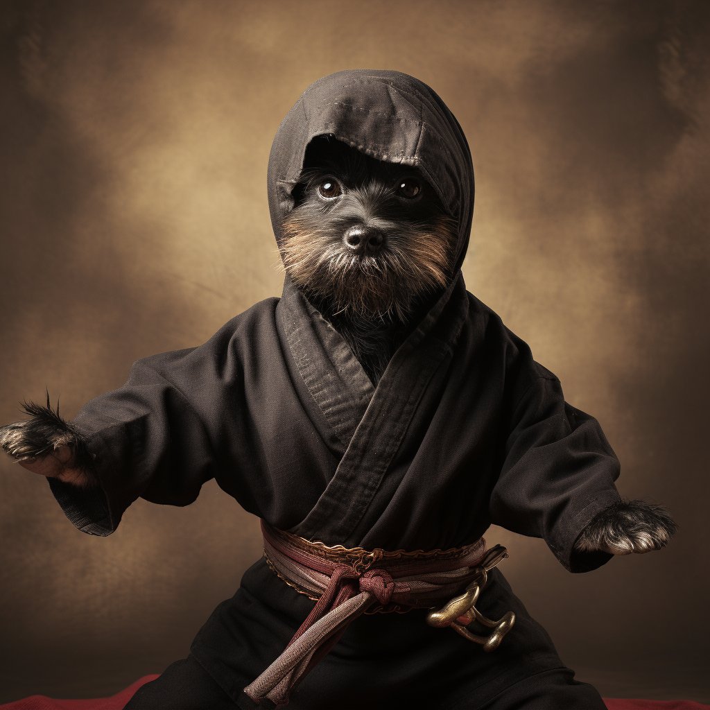 Quirky Ninja Paws: A Family Guy Portrait of Your Canine Companion