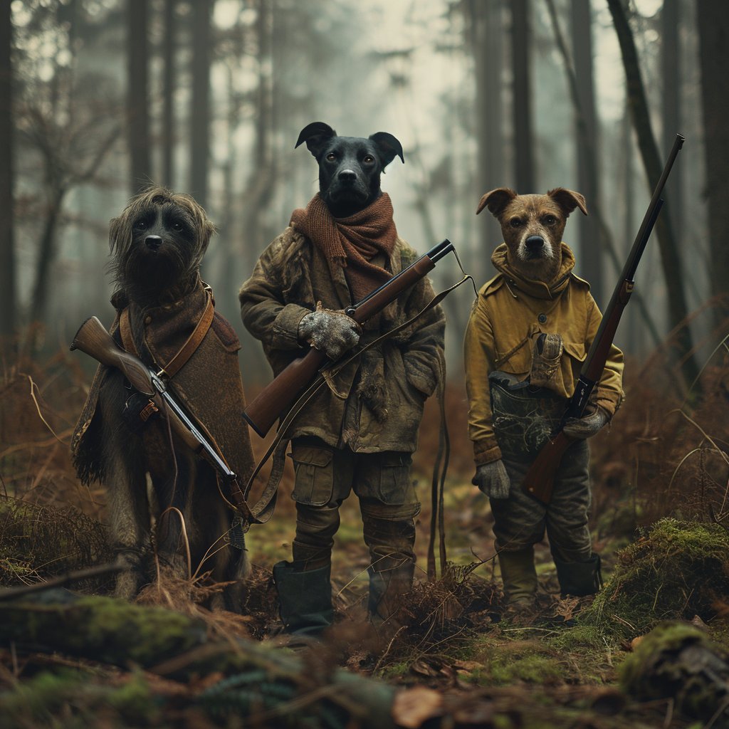 Wild Companions: A Hunter's Bond in Brushstrokes