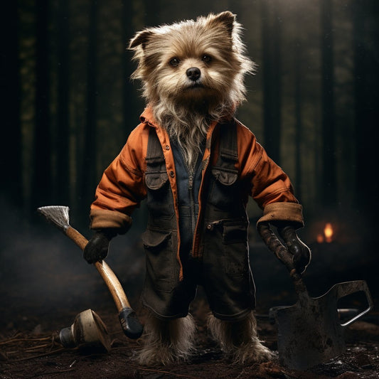 Family Forest Chronicles: Lumberjack-themed Pet Portrait with Your Furry Companion