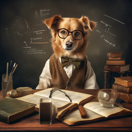 "Chalkboard Charm: Dog Into Portrait, Set in a Classroom