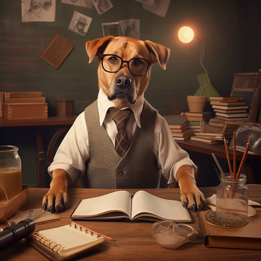 Canine Couture: Dog Face Portrait with a Scholarly Twist