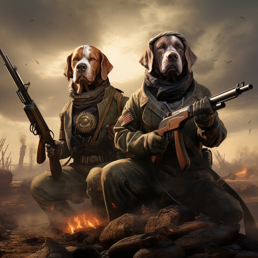 Adorable Duo in Sniper Style: Pekingese and Persian Cat Canvas Portrait