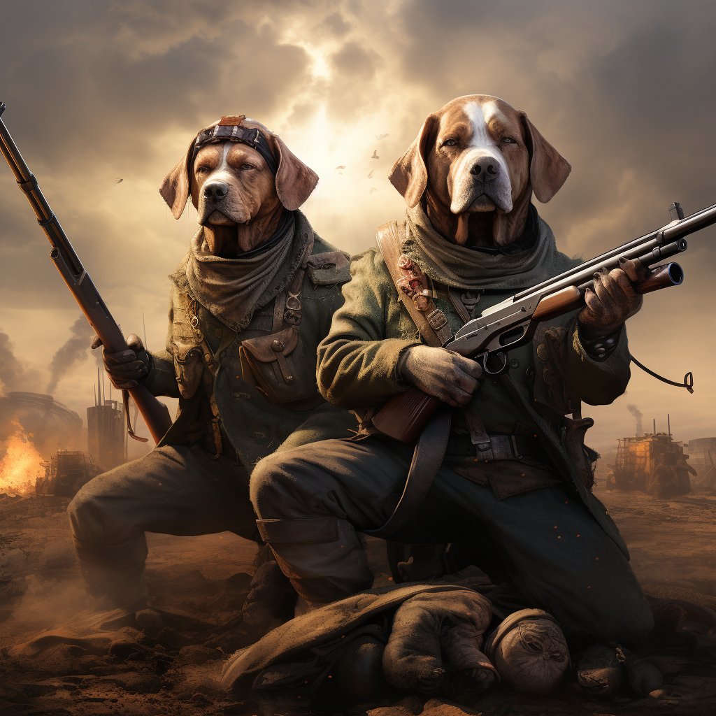 Dynamic Duo Dexterity: Sharpshooter Pets Canvas Portrait