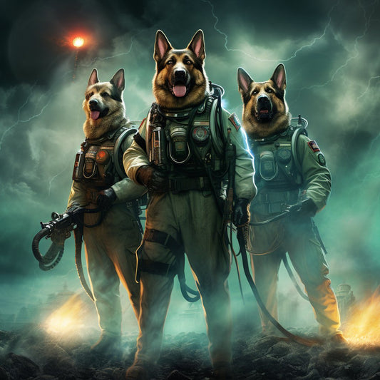 Masculine Ghostbuster Vibes: Tailored Pet Canvas for the Man's Best Friend