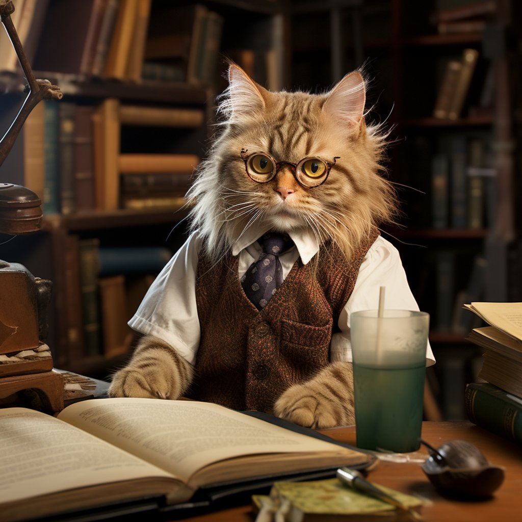 Instant Elegance: Librarian-Themed Pet Portraits for Same Day Gifting