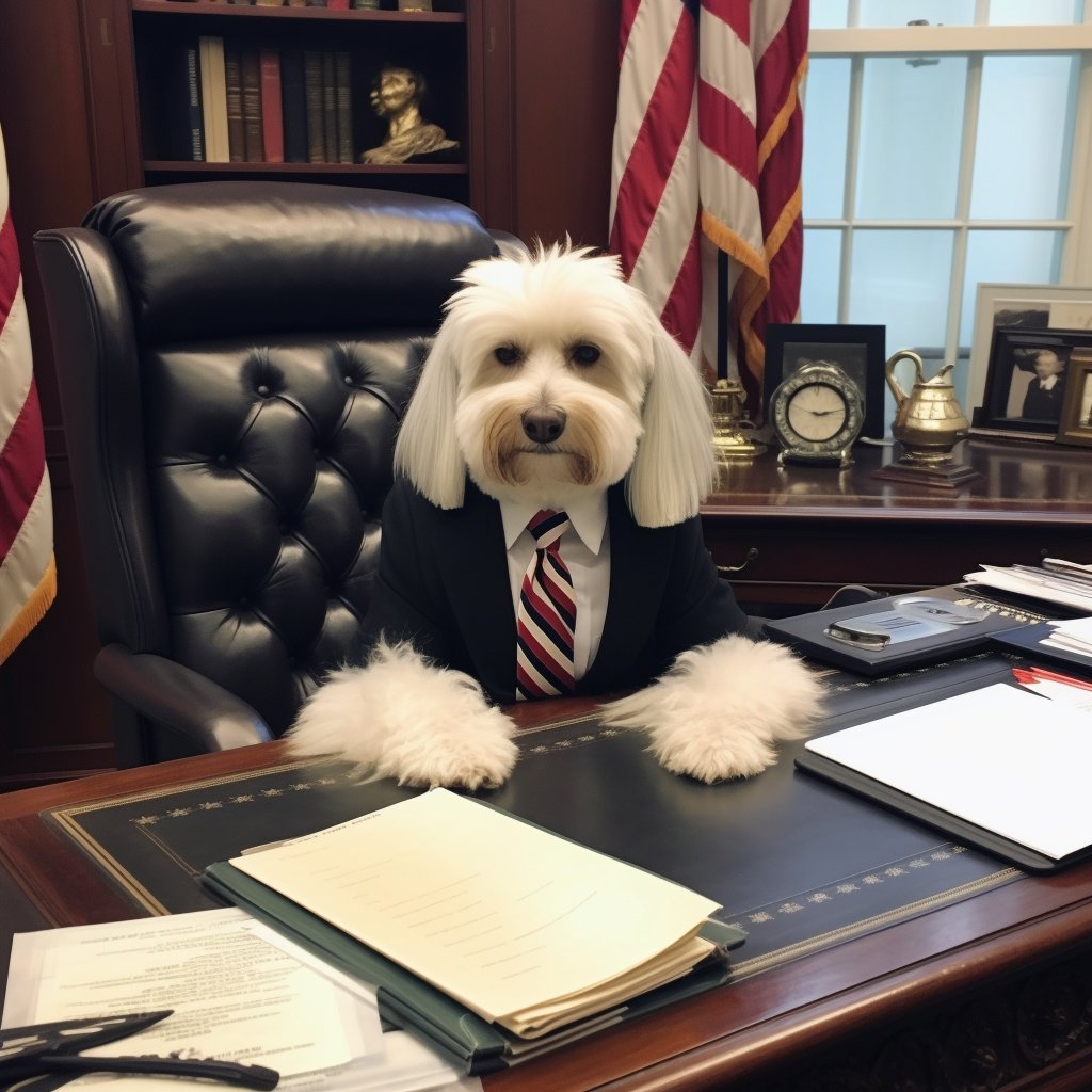 Democratic Charm: Paw Print Watercolor Pet Canvas Portrait Reflecting Presidential Spirit